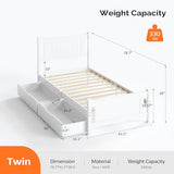 VINGLI Solid Wood Twin Size Bed Frame with Headboard and 2 Storage Drawers,Enhanced Support Single Bed Frame,SModern Minimalist Panel Platform Bed for Kids,Teens, Adults,Guests,Sleigh Bed,White. VINGLI