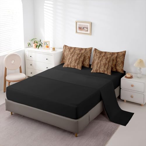 Erosebridal Brown Tiger Print Queen Comforter Set for Women Men Adults - Simulated Animal Fur Printed Wild Tiger Fur Print 7-Piece Bedding Set Tigerish Animal Printed Quilt Duvet Sets Erosebridal