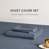 Wake In Cloud - Cotton Duvet Cover Set, Twin Size, Chambray Denim Blue, 100% Washed Cotton, Linen Like Textured, Breathable Percale Durable Comfy Farmhouse Neutral Bedding Set, 3 Pieces Wake In Cloud