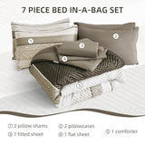 Drucon Brown Comforter Set King Size 7 Piece Bed in a Bag Striped Bedding Set Soft Microfiber Comforter and Sheet Set for All Season (King, 104"x90") Drucon