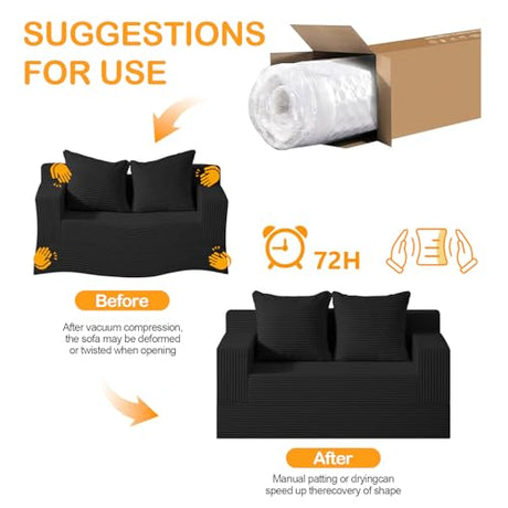 Erament Loveseat Boneless Convertible Sofa Bed, Folding Floor Futon Sleeper Sofa Couch Bed- Boneless Foldable Couch, Corduroy Pull Out Sofa Bed with 2 Pillows for Living Room & Bedroom Erament