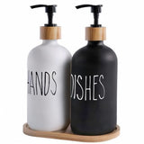 MOMEEMO Glass Soap Dispenser Set, Contains Hand Soap Dispenser and Dish Soap Dispenser, Suitable for Black and White Kitchen Decor. (Black & White) MOMEEMO