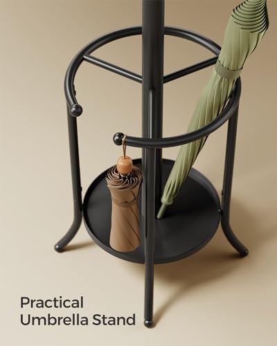 SONGMICS Coat Rack Freestanding, Coat Rack with Umbrella Holder, Metal Coat Rack Stand with 12 Hooks, for Entryway, Hallway, Living Room, Bedroom, Ink Black URCR011B01 SONGMICS