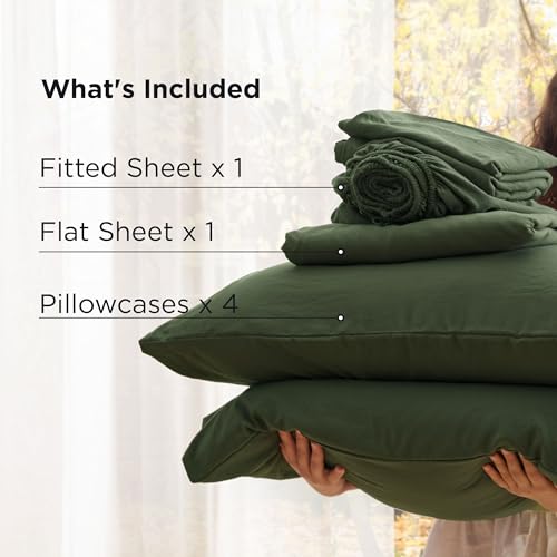Bedsure Deep Pocket King Sheet Set - 6 Piece, Prewashed Ultra-Soft King Size Sheets Set, Fits Mattresses Up to 18 Inches Thick, Breathable & Secure Fit, Hotel Luxury Bedding, Olive Green Bedsure