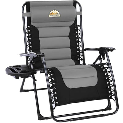 Colegence Oversized Padded Zero Gravity Lounge Chair, Foldable Patio Anti Gravity Reclining Chairs Folding Lawn Recliner with Cup Holder for Yard, Camping, Outdoor, Support 350 LBS, Black