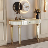 SSLine Mirror Console Table for Living Room 47" Half-Moon Mirrored Entryway Table with Fluted Glass & Crystal Knob Drawer Modern Luxury Gold Silver Mirror Foyer Tables for Hallway Entrance SSLine