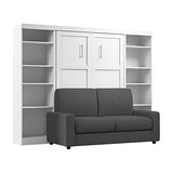 Bestar Pur Full Murphy Bed with Sofa and Shelving Units, 109-inch Space-Saving Wall Bed with Storage Bestar