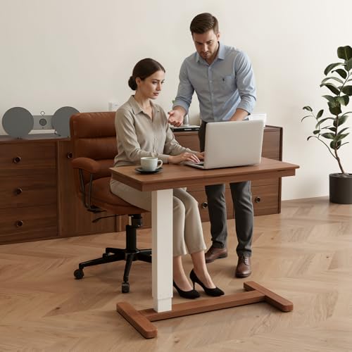 Muwuele Solid Wood Overbed Bedside Table with Wheels, Adjustable Medical Tilt Top Hospital Bed Table Over The Bed, Rolling Laptop Desk, Mobile Standing Desk for Hospital and Home Use (Walnut) Muwuele