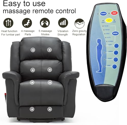COMHOMA Power Lift Recliner for Elderly, Lift Chair with Heat and Massage, PU Recliner Sofa with Timing Function 2 Side Pockets, Cup Holders and Infinite Position for Living Room, Black COMHOMA
