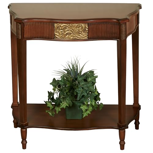 Touch of Class Sarantino Wooden Console Table - Natural Cherry with Aged Gold Details - Traditional Decorative Regal Furniture - Half Circle Moon Shape - Elegant Display for Entryway Room Touch of Class