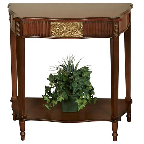 Touch of Class Sarantino Wooden Console Table - Natural Cherry with Aged Gold Details - Traditional Decorative Regal Furniture - Half Circle Moon Shape - Elegant Display for Entryway Room Touch of Class