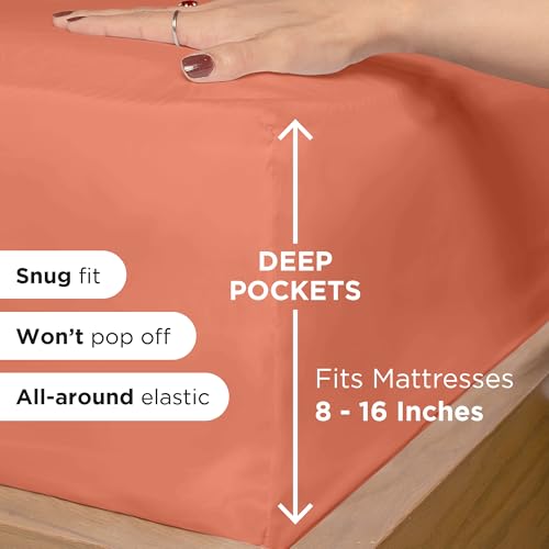 ROYALE LINENS 3 Piece Twin Sheets Set - Soft Brushed 1800 Microfiber Bedding - 1 Fitted and 1 Flat Sheet, 1 Pillow case - Wrinkle Free & Fade Resistant - Hotel Luxury Bed Sheets Set (Coral, Twin) ROYALE LINENS