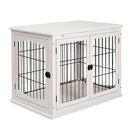 PawHut Dog Crate Furniture, Small Dog Cage End Table with Two Opening Sides, Lockable Door, Puppy Kennel Indoor, Cute and Decorative, Pure White PawHut