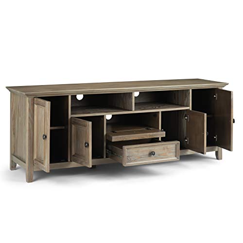 SIMPLIHOME Amherst SOLID WOOD 72 Inch Wide Transitional TV Media Stand in Distressed Grey for TVs up to 80 Inch, For the Living Room and SIMPLIHOME