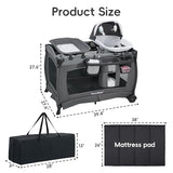 Pamo Babe Pack and Play with Bassinet Baby Playpen Foldable Playard with Changing Table Portable 4 in 1 Baby Playard