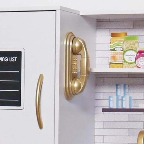 TOUCH US Wooden Play Kitchen Toy Set with Light, Kids Children Pretend Toy Kitchen Playset, Sink with Faucet, Oven, Microwave, Kitchenware Set Accessories for Ages 3-8 Girls Boys touch us