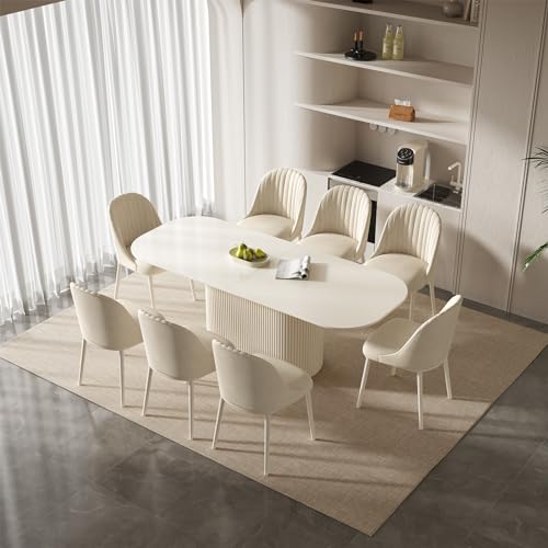 Guyii 86.61'' Large Dining Table Set for 8 Modern Oval Dining Table with Chairs 8 Seats Kichen Table Set White Dining Set for Dining Room Breakfast Nook Restaurant Guyii