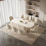 Guyii 86.61'' Large Dining Table Set for 8 Modern Oval Dining Table with Chairs 8 Seats Kichen Table Set White Dining Set for Dining Room Breakfast Nook Restaurant Guyii