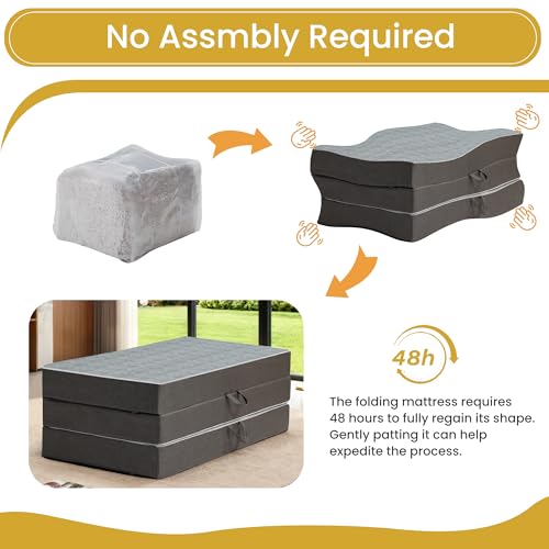 Tri Folding Mattress Twin Size - 6 Inch Dual-Layer Memory Foam Foldable Mattress Portable Futon Sofa Bed with Removable Washable Cover, Handle & Non-Slip Bottom for Guest, Camping, RV, Yoga, Home Use feliz home