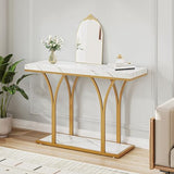 YITAHOME Gold Console Table with LED Lights, White and Gold Entryway Table, Modern Narrow Sofa Side Foyer Accent Table with Faux Marble Top Luxury for Entry Way, Hallway, Living Room YITAHOME