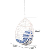 Merax Cozy Swing Egg Chair with Cushions 330lbs for Patio, Bedroom, Garden and Balcony,Hanging Chair with 8ft Chain,White+Blue Merax