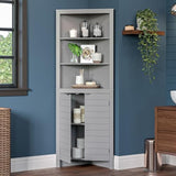 RiverRidge Madison Bathroom Corner Storage Cabinet with Open Shelves and Cupboard Tall Corner Storage Bathroom Furniture Dresser Curio Cabinet RiverRidge