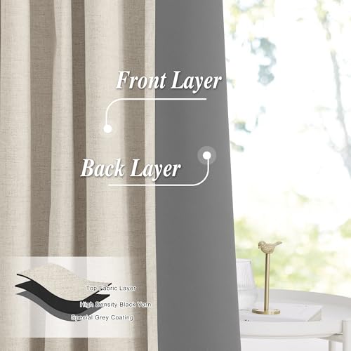 StangH Full Blackout Linen Curtains 84 inches Long, Extra Wide Pinch Pleated Living Room Darkening Drape Neutral Boho Energy Saving Sliding Door for Home Office, W72 x L84, 1 Panel StangH