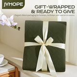 JYHOPE Olive Green Twin Quilt Set 68x90 Lightweight Microfabric Bedspread, 3-Piece Quilt Bedding with Pillow Shams, Summer Cooling Quilts, Ribbon Wrapped Gift JYHOPE