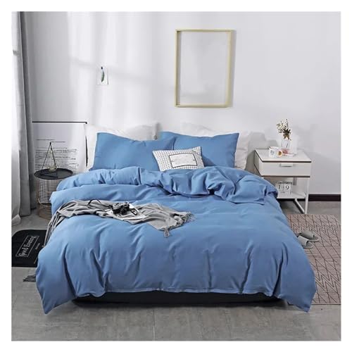YUSIWOAL Solid Color Sanding Duvet Cover Single Double Queen King Simple Bedding Set Pillowcase Bedclothes,Summer Duvet Cover sets(Blu,Queen) YUSIWOAL