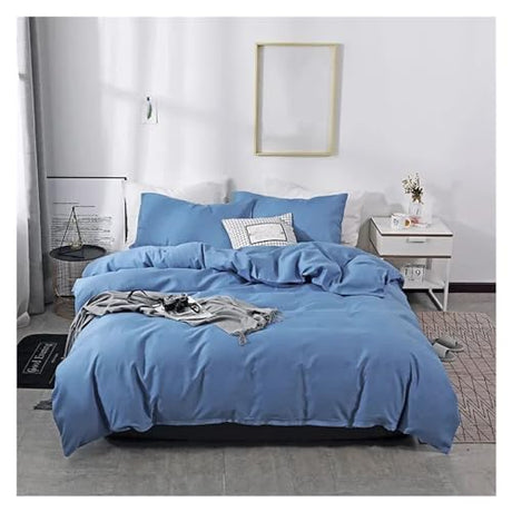 YUSIWOAL Solid Color Sanding Duvet Cover Single Double Queen King Simple Bedding Set Pillowcase Bedclothes,Summer Duvet Cover sets(Blu,Queen) YUSIWOAL