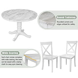 Merax Round Dining Table Set for 4, 5-Piece Faux Marble Kitchen Table Set with 4 Chairs, Farmhouse Table and Chairs Set for Kitchen, Dining Room, Small Space, White Merax