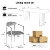 HAIZAO 71" White Oval Dining Table Set for 6, 7 Piece Modern Kitchen Table & 6 Upholstered Boucle White Dining Chairs with Gold Armrests for Kitchen, Dining Room, Meeting Room HAIZAO