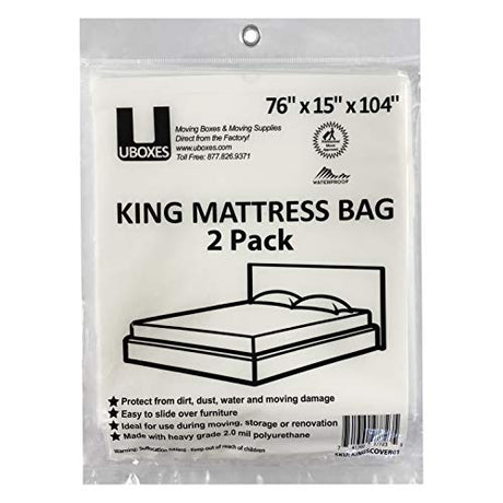 Uboxes King Mattress Poly Covers, 76 x 15 x 104 inch, 2 Count (Pack of 1), Clear Uboxes