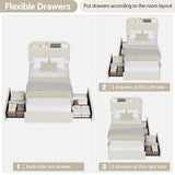 GarveeHome Twin Bed Frame with Storage Headboard, Kids Bed Frame with 2 Drawers, Boucle Upholstered Platform Bed with Bookcase, No Box Spring Needed, Easy Assembly, Ivory White GarveeHome
