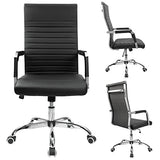 Furmax Ribbed Office Desk Chair Mid-Back PU Leather Executive Conference Task Chair Adjustable Swivel Chair with Arms (Black) Furmax