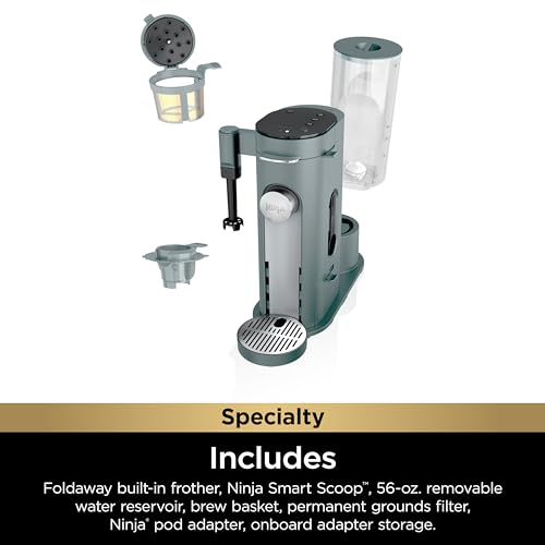 Ninja Pods & Grounds Specialty Single-Serve Coffee Maker, K-Cup Pod Compatible, Built-In Milk Frother, 6-oz. Cup to 24-oz. Travel Mug Sizes, Iced Coffee Maker, 1550 watts, Sage Green, PB051SG Ninja