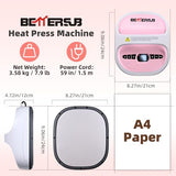 BetterSub Heat Press Machine for T-Shirts, Portable Heat Press, Iron Press for Sublimation and HTV Vinyl Shirt Press Machine for Hat, Bags, Heating Transfer Projects (8.27"×9.06" Pink) BetterSub