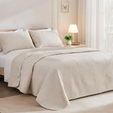 Exclusivo Mezcla Twin Quilt Bedding Set, Lightweight Brich Beige Quilts Twin Size for All Seasons, Soft Microfiber Bedspreads Coverlets Bed Cover with Leaf Pattern, 2 Piece Exclusivo Mezcla