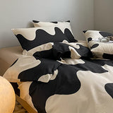 LAYENJOY Geometric Duvet Cover Set Twin, 100% Cotton Bedding, Cream White Black Cows Pattern Printed, Modern Comforter Cover for Single Bed, 3 Piece No Comforter LAYENJOY