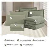 Geniospin King Size Comforter Set- 7 Piece Sage Green Textured King Bedding Set, Soft Solid Bed in a Bag for All Season, King Comforter Set with Sheets(Sage Green,102''x90'') Geniospin