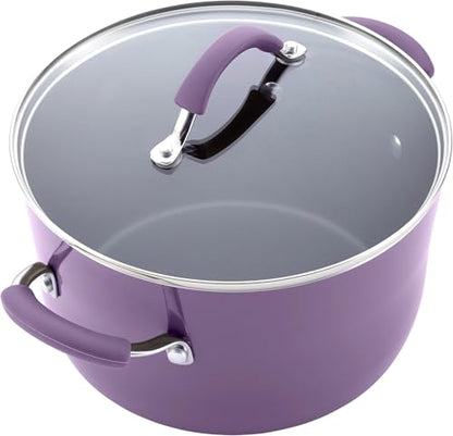 Rachael Ray Cucina Nonstick Cookware Pots and Pans Set, 12 Piece, Lavender Purple