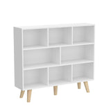IOTXY Wooden Open Shelf Bookcase - 3-Tier Floor Standing Display Cabinet Rack with Legs, 8 Cubes Bookshelf, Warm White IOTXY
