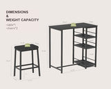YHUBHSIS 3-Piece Dining Table and Chairs Set, 2-Person Kitchen Table and Chairs Set,with 3 Large Storage Shelves, for Kitchen Breakfast Table, Living Room, Bar, Small Space, Apartment (Black) YHUBHSIS