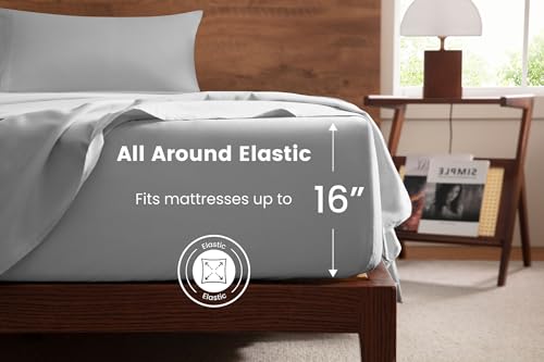 MISSQ Queen Size Bed Sheets Set - Cooling, Extra Soft, Wrinkle & Fade Resistant, Hypoallergenic - 4 Piece Hotel Luxury Microfiber Sheets with 16 Inch Deep Pocket, Queen, Gray MISSQ