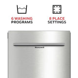 Honeywell 18 Inch Dishwasher with 8 Place settings, 6 Washing Programs, Stainless Steel Tub, UL/Energy Star- Stainless Steel Honeywell