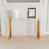 Glass Console Table, Modern 47.2'' Entryway Table, Glass Top with Stainless Steel Base, Metal Hallway Narrow Sofa Table Suitable for Entrance, Living Room（Gold） Sunitar