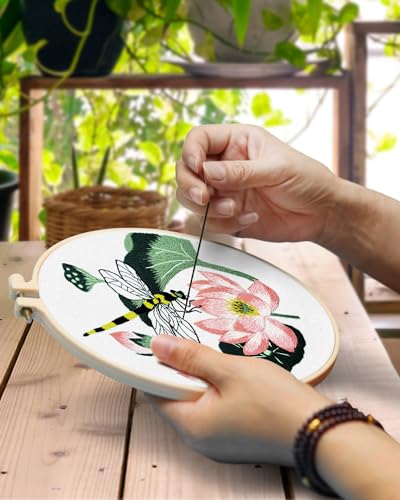 TINDTOP Embroidery Kit for Beginners Adult, Butterfly Embroidery Kit for Beginners Include Embroidery Cloth Hoops Threads for Craft Lover Hand Stitch with Embroidery Skill Techniques TINDTOP