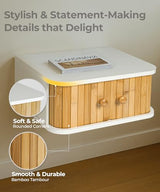 SUMGAR Floating Nightstand Set of 2 White Night Stand Boho Bedside Table Organiser Small Spaces Wall Mounted Shelf Storage with Drawers Wood Bamboo Natural Hanging Furniture for Bedroom Home Decor SUMGAR