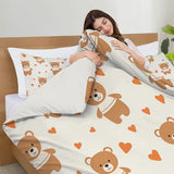 WIVCOMD Twin Duvet Cover Set - Cute Brown Teddy Bear Soft Microfibre Bedding - Minimalist Style Bedding Quilt Cover Set with Pillow Cases, Light Yellow WIVCOMD