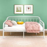 HOMERECOMMEND Multi-Purpose Metal Daybed Frame Heavy Duty Metal Slats Sofa Bed Platform Mattress Foundation Economic Day Bed White Color Twin Size. HOMERECOMMEND